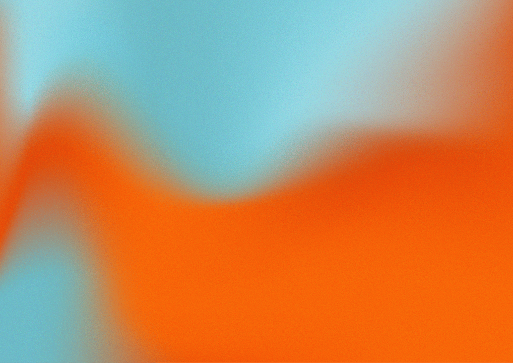 Vibrant speckled gradient abstract background blending warm orange with cool light blue.